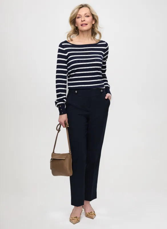 Decorative Button Stripped Sweater & Slim Leg Ankle Pants sold by Laura