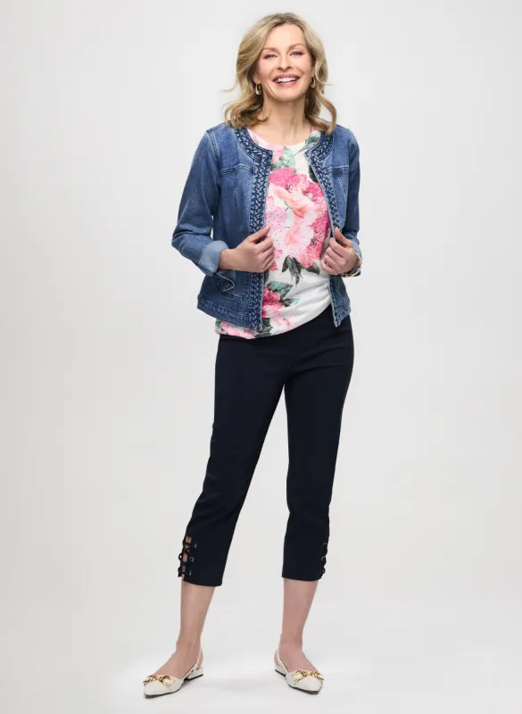 Braid Trim Denim Jacket & Pull-On Bengaline Capris sold by Laura