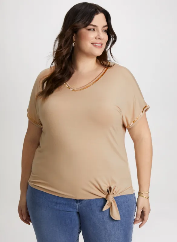 V-Neck Tee With Beaded Trim sold by Laura