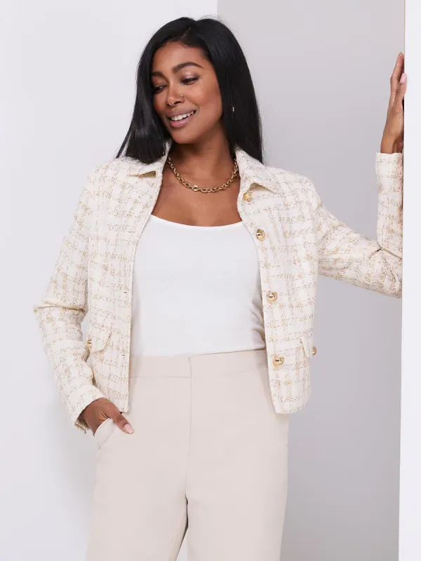 Collared Waisted Boucle Blazer sold by Suzy Shier