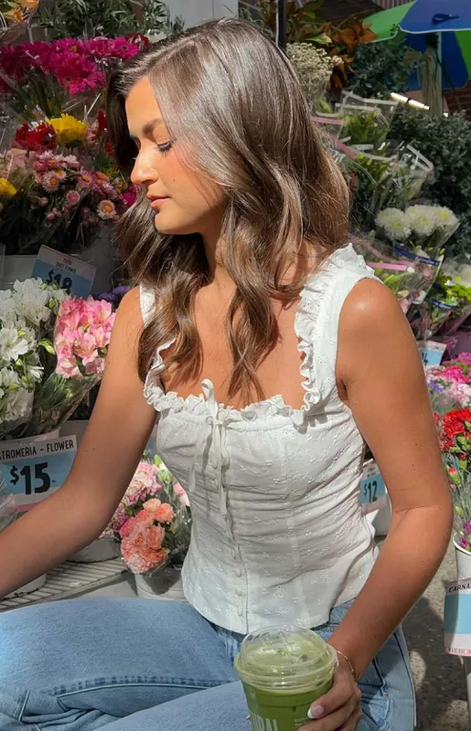 Sian White Lace Up Top sold by Beginning Boutique