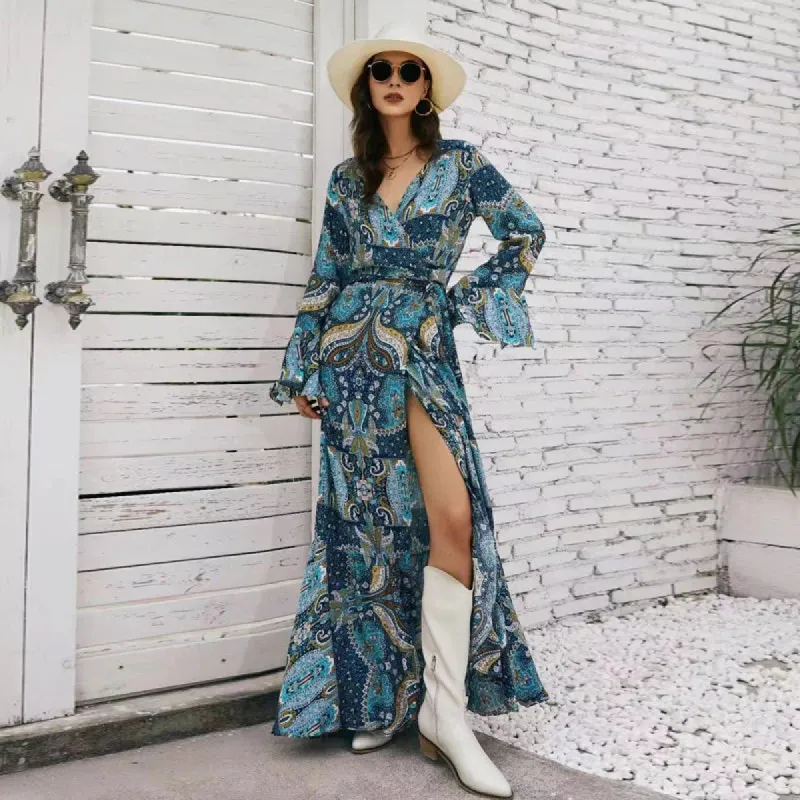 Blue Boho Long Sleeve Maxi Dress sold by Boho Mood