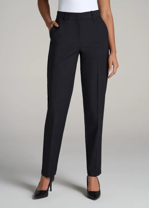 Flat Front Tapered Dress Pants for Tall Women in Black sold by American Tall