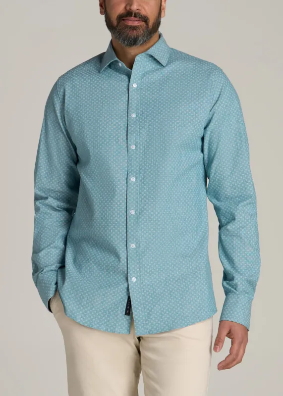 Stretch Linen Dress Shirt for Tall Men in Misty Teal Dobby sold by American Tall