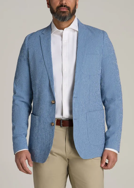 Stretch Seersucker Blazer for Tall Men in Tonal Blue Stripe sold by American Tall