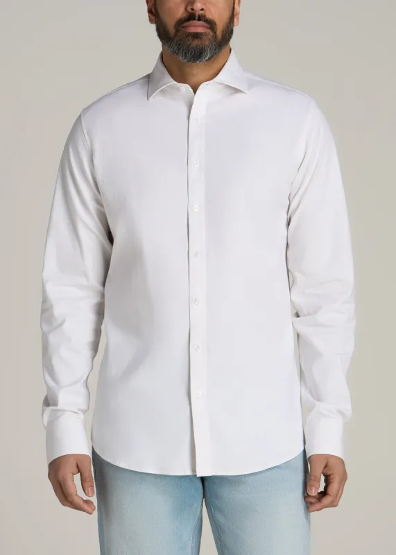 Stretch Linen Dress Shirt for Tall Men in White sold by American Tall