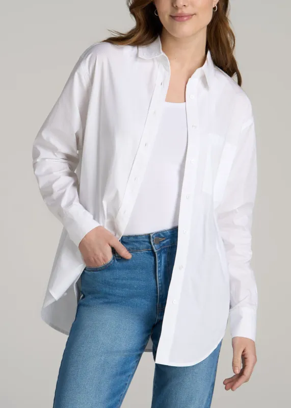 Relaxed Poplin Button Up Shirt for Tall Women in Bright White sold by American Tall