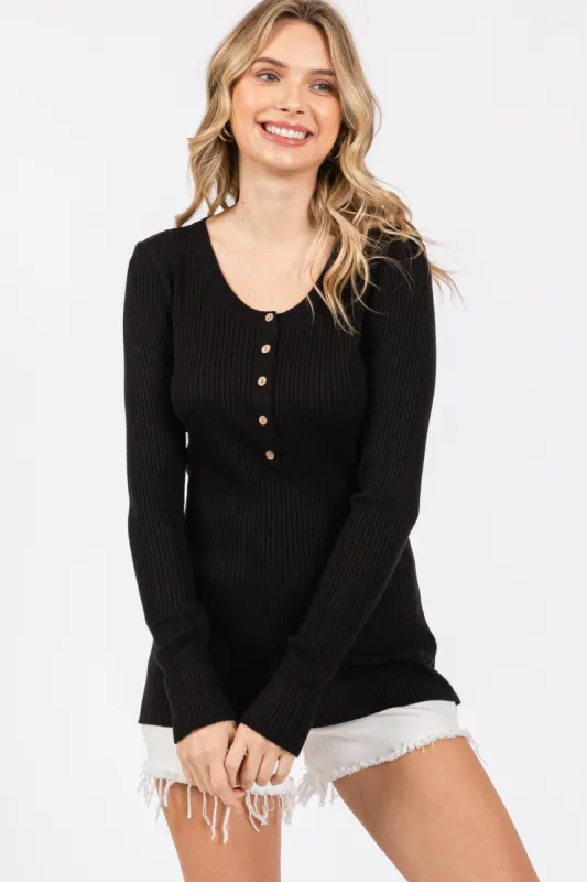 Charcoal Ribbed Henley Top sold by Pinkblush