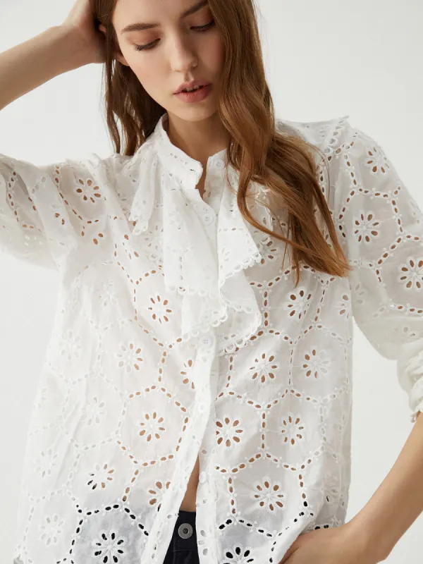Cotton Ruffle Eyelet Blouse sold by COMMENSE