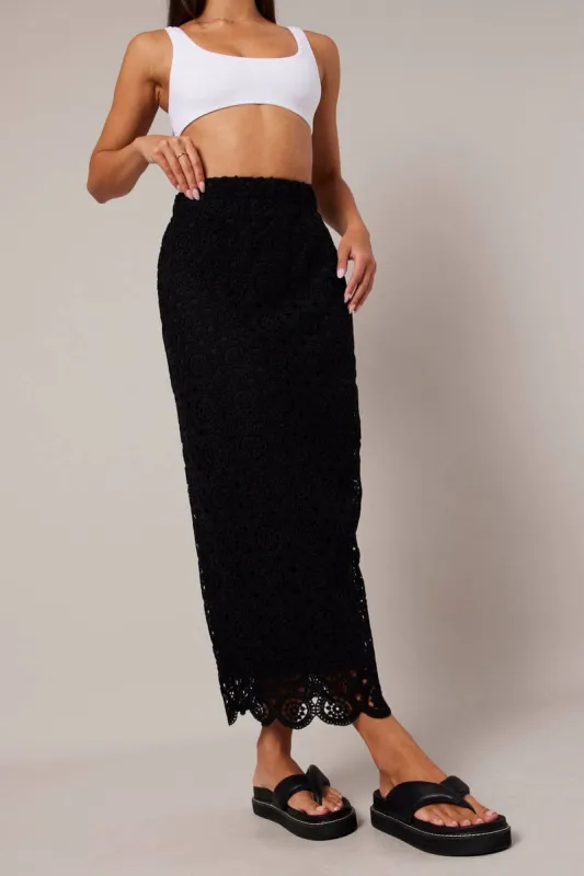 Black Midi Skirt High Rise Lace sold by Ally Fashion