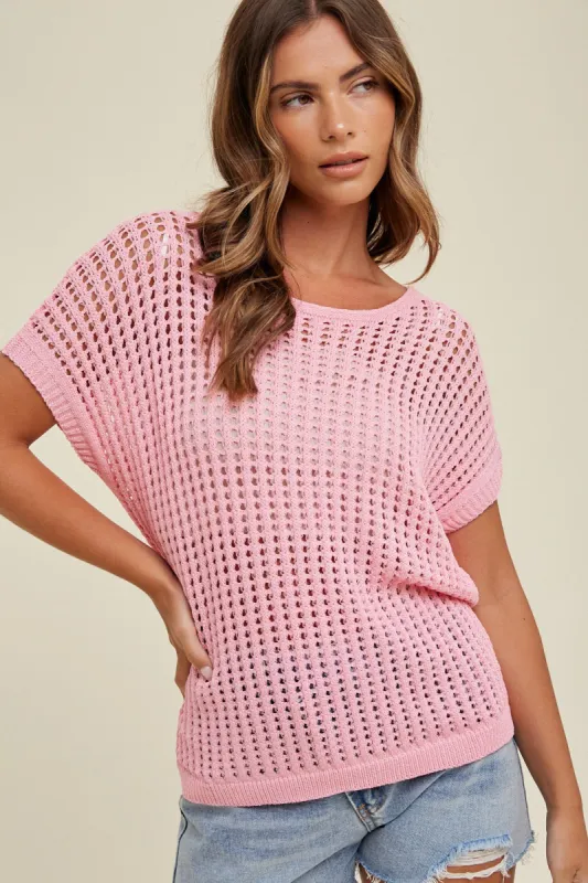 Pink Open Knit Top sold by Pinkblush