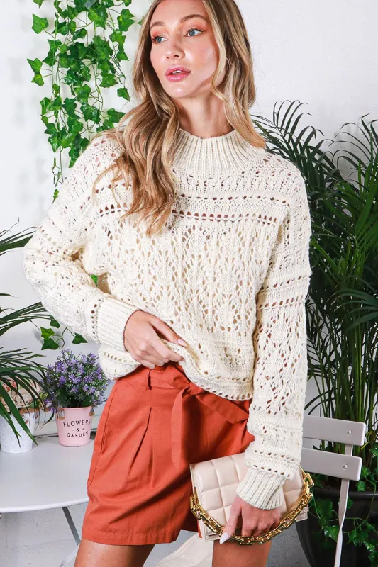 Cream Open Knit Sweater sold by Pinkblush