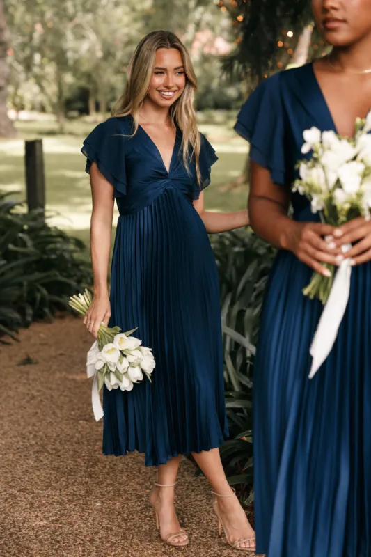 Nova Flutter Sleeve Midi Dress - Navy sold by Petal & Pup