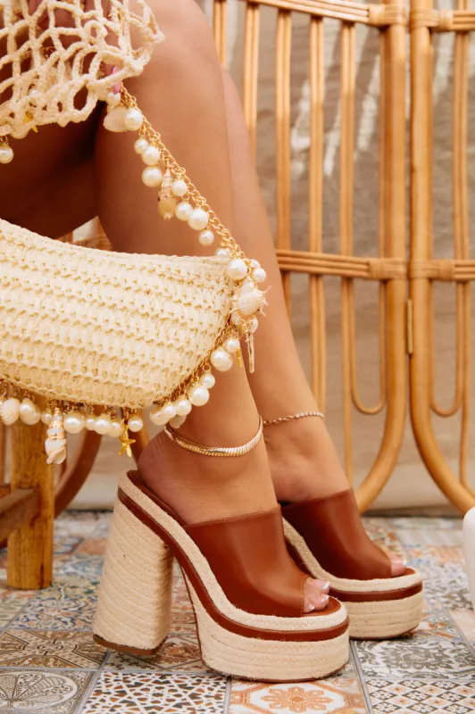 Weekend Attire Platform Block Heel Mules - Tan | Parallel