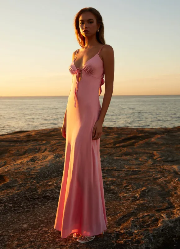 Flora Satin Maxi Dress - Candy sold by Peppermayo