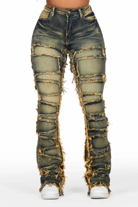 Zariyah Tinted Dark Wash Stacked Flare Jean sold by Rockstar Original