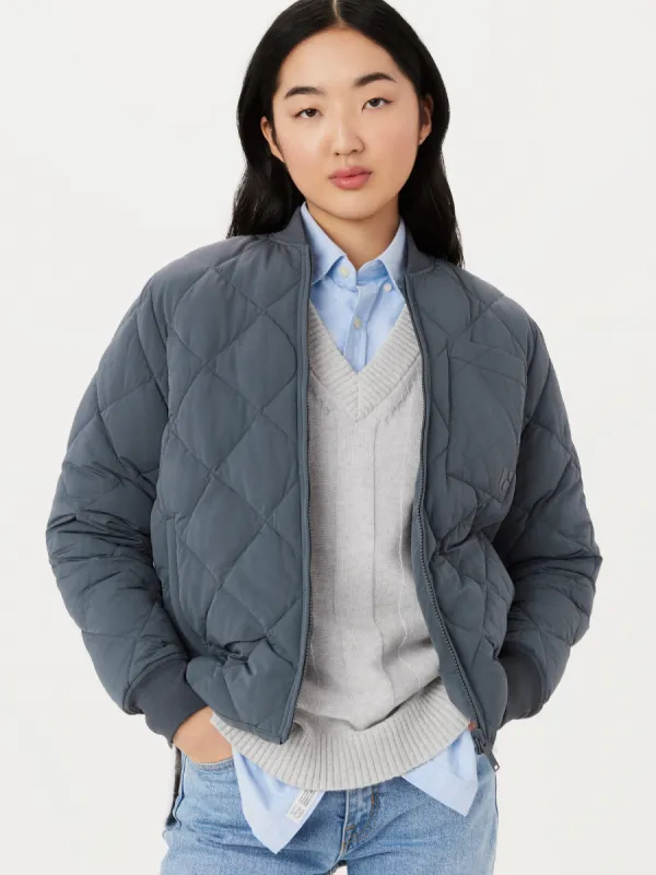 The Skyline Reversible Bomber in Ash Blue sold by Frank & Oak