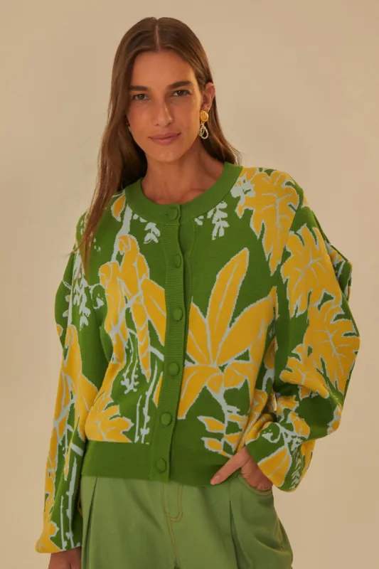 Green Foliage Sketch Knit Cardigan sold by FARM Rio