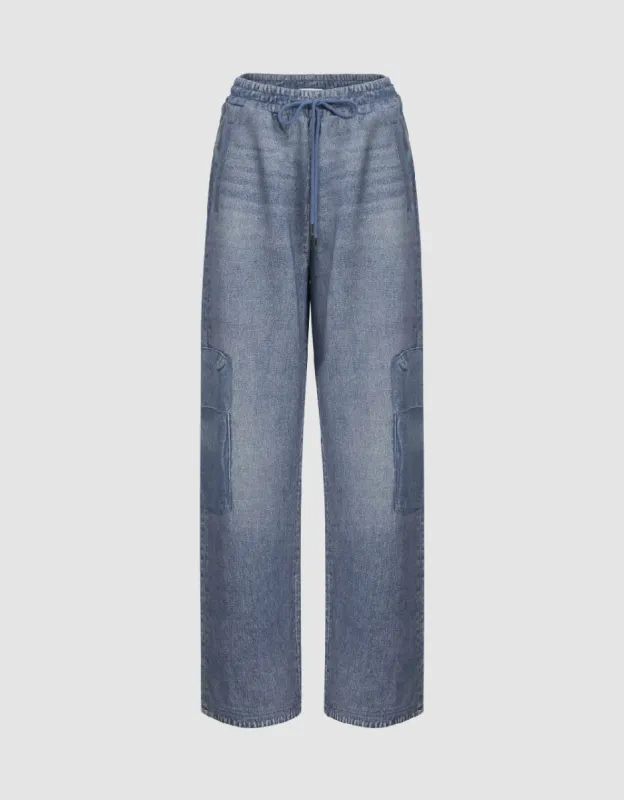 Drawstring Waist Wide-Leg Jeans sold by Urban Revivo