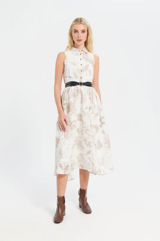 Women Beige Printed Shirt Dress sold by Redtag