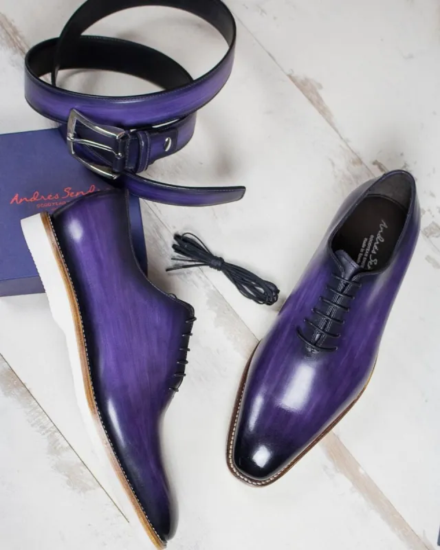 Purple Leather Ameryx Whole Cut Oxford Shoes with White Soles - Summer 2024 Collection sold by Costoso Italiano