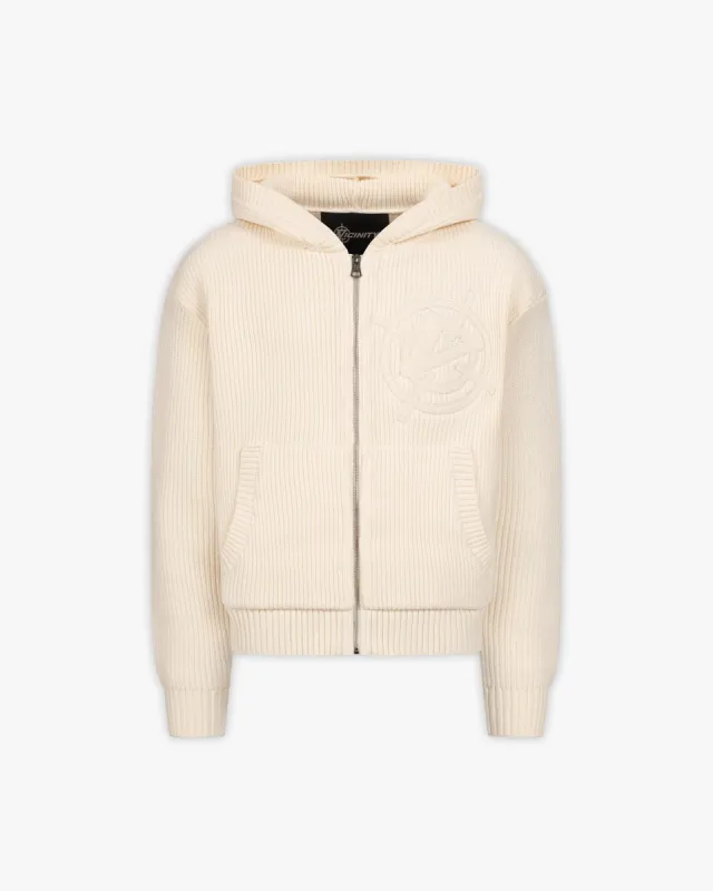 V-LOGO KNIT ZIP HOODIE BEIGE sold by vicinity
