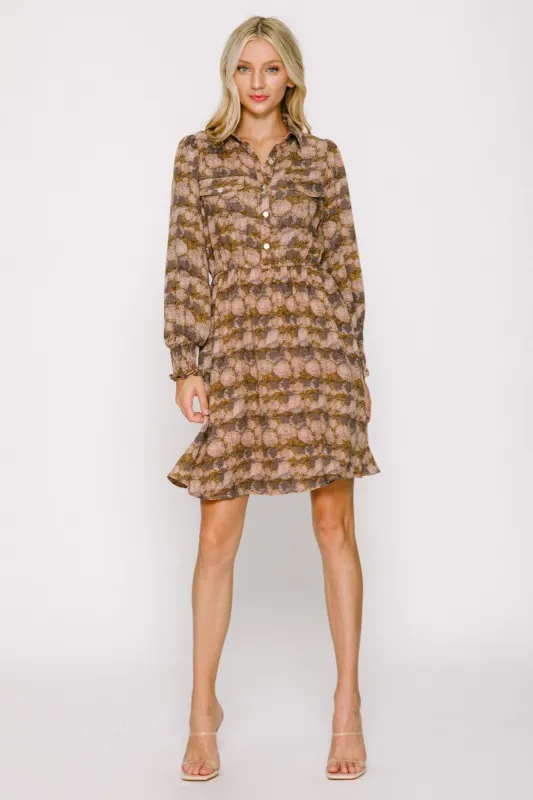 Peach Combo Printed Long Sleeve Mini Dress sold by Pinkblush