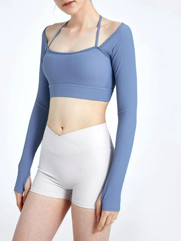 Halter Square Neck Cropped Ribbed Shirt sold by COMMENSE
