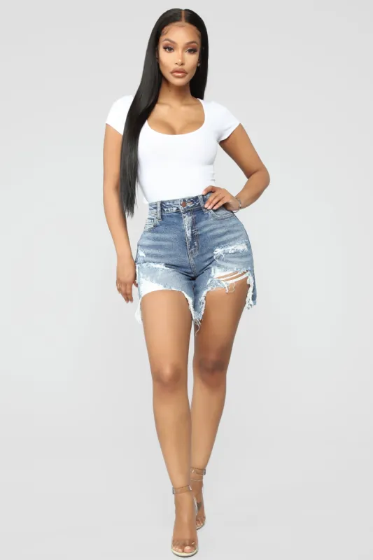 Envy Me Distressed Bermuda Shorts - Medium Blue Wash sold by Fashion Nova
