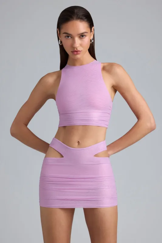 Metallic Ruched High-Neck Top in Violet Pink sold by Oh Polly