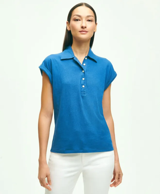 Linen-Cotton Blend Cap-Sleeve Polo Shirt sold by Brooks Brothers