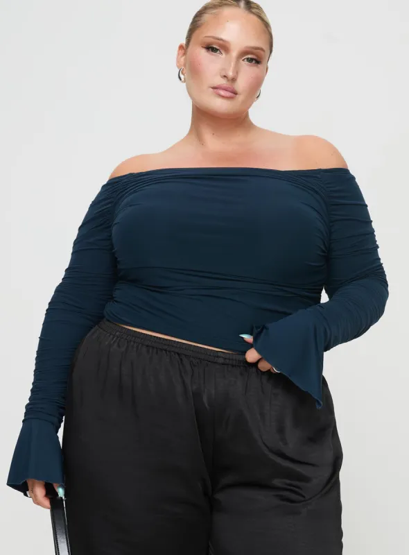 Moreno Off The Shoulder Top Navy Curve sold by Princess Polly