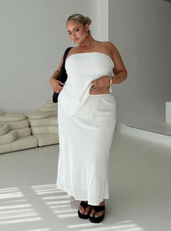 Ermias Linen Blend Midi Skirt White Curve sold by Princess Polly