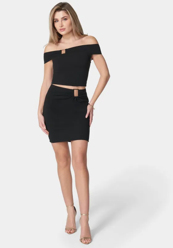 Off Shoulder Metal Trim Top And Skirt sold by Bebe