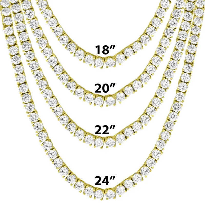 14k Gold Tone 4mm Tennis Solitaire Necklace 18"-24" sold by Master Of Bling