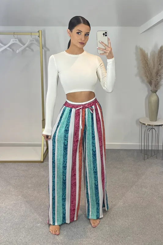 LEXI Striped High Waist & Wide Leg Trousers (Pink/Blue) sold by Talliah Rose UK