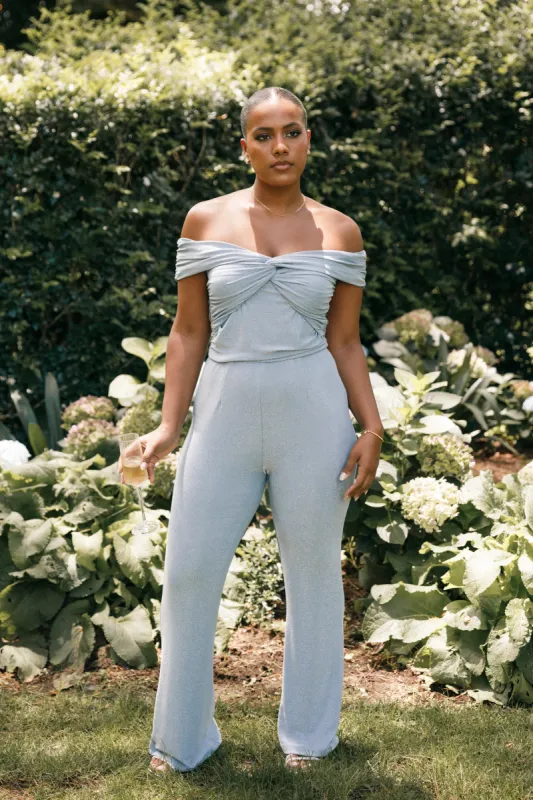 Sharnie Off Shoulder Jumpsuit - Blue sold by Petal & Pup