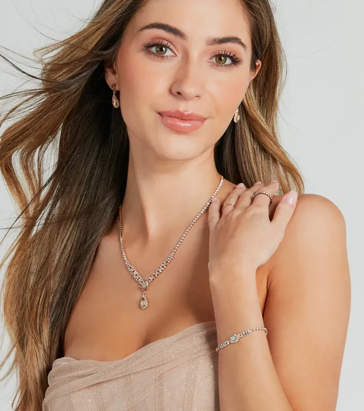 Regal Rhinestone Necklace, Earrings, and Bracelet Set sold by Windsor