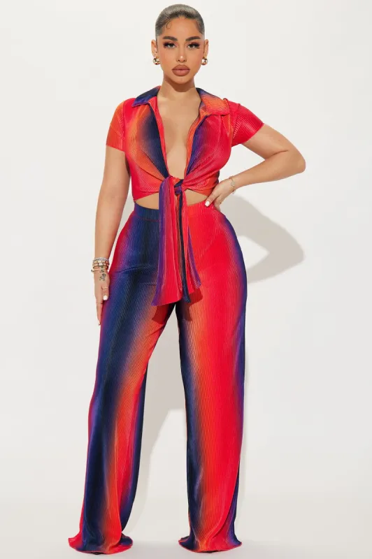 One Flight Away Plisse Pant Set - Orange/combo sold by Fashion Nova