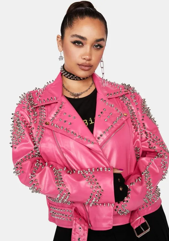 Plus Pink Sofi Studded Moto Jacket sold by Dolls Kill