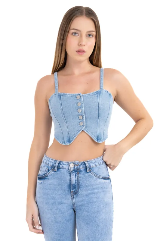 Top denim botones tirantes sold by Shasa