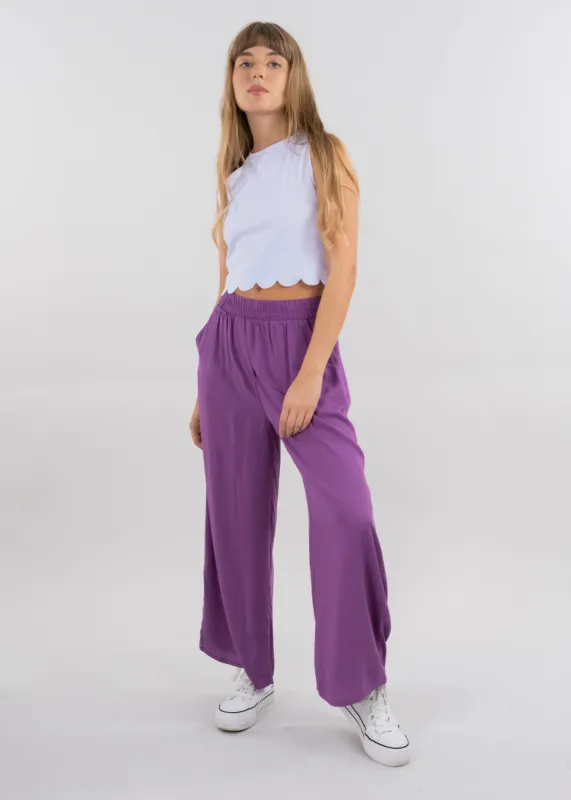 Pantalón wide leg cintura alta fruncida sold by Shasa