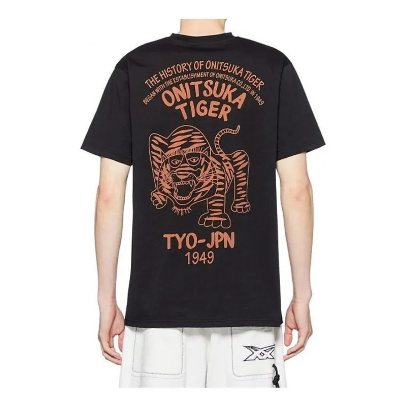 ★onitsuka tiger★ Embroidered Tiger Patch T-Shirt Onitsuka Tiger GRAPHIC T-Shirt 2183B184 Cotton Combed Yarn