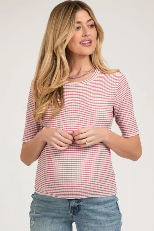 Rust Striped Short Sleeve Maternity Top sold by Pinkblush