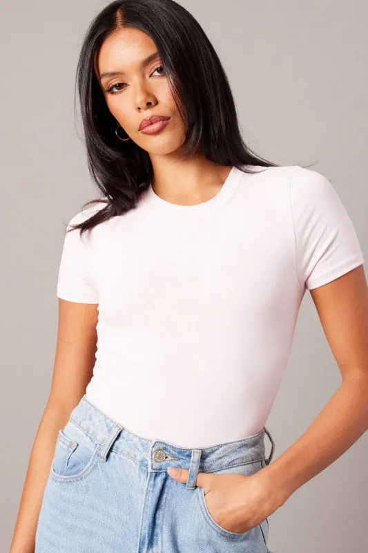 Pink Bodysuit Short Sleeve Crew Neck Supersoft sold by Ally Fashion