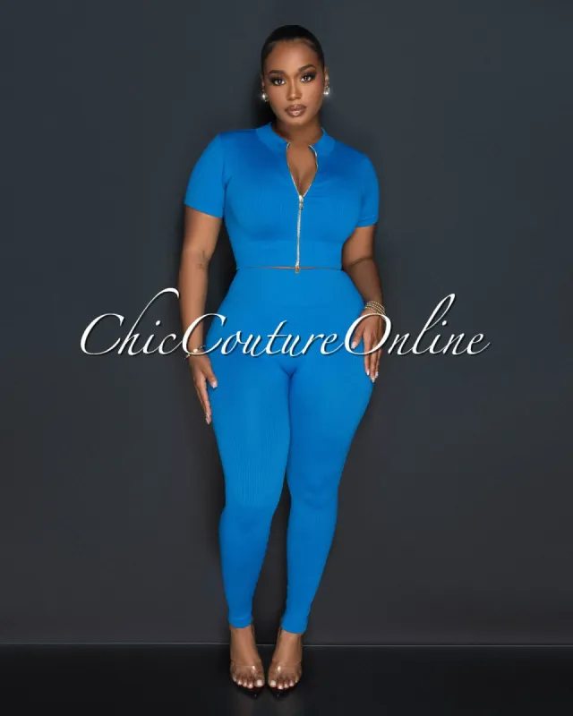 Leola Teal Ribbed Crop Top & Leggings Sculpting Set sold by Chic Couture