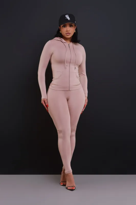 Just Vibing Seamless Zip Up Legging Set - Khaki sold by Swankaposh