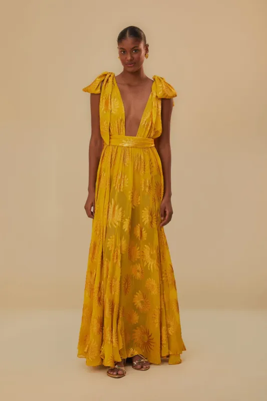 Yellow Gold Sun Jacquard Maxi Dress sold by FARM Rio