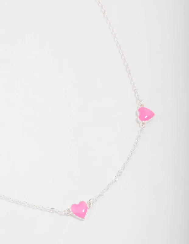 Silver Pink Enamel Heart Chain Necklace sold by lovisa