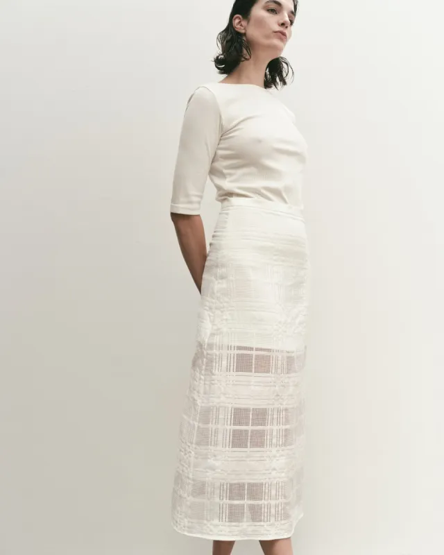 Mijeong Park | Plaid Lace Midi Skirt - White sold by Fort